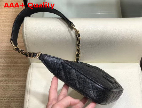 Chanel Small Hobo Bag in Black Grained Calfskin with Light Gold Metal Replica