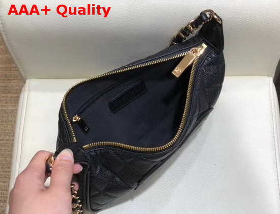 Chanel Small Hobo Bag in Black Grained Calfskin with Light Gold Metal Replica