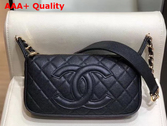 Chanel Small Hobo Bag in Black Grained Calfskin with Light Gold Metal Replica