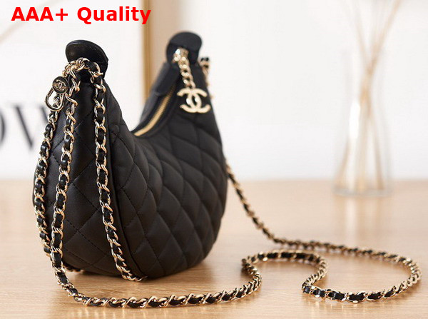 Chanel Small Hobo Bag in Black Lambskin Shiny Light Gold Metal AS3917 Replica