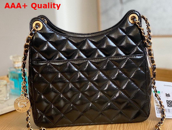 Chanel Small Hobo Bag in Black Shiny Crumpled Calfskin Gold Tone Metal AS3690 Replica