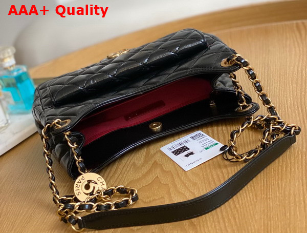 Chanel Small Hobo Bag in Black Shiny Crumpled Calfskin Gold Tone Metal AS3690 Replica