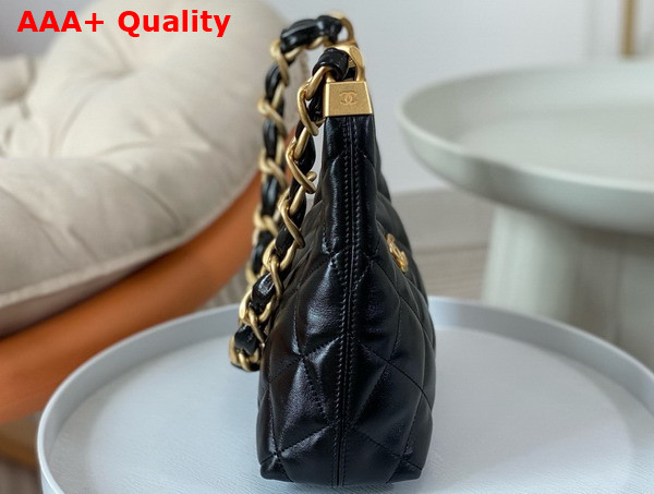 Chanel Small Hobo Bag in Black Shiny Lambskin Gold Tone Metal AS4922 Replica