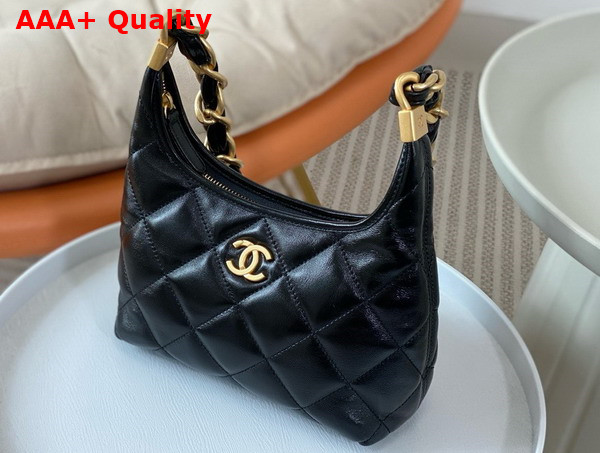 Chanel Small Hobo Bag in Black Shiny Lambskin Gold Tone Metal AS4922 Replica