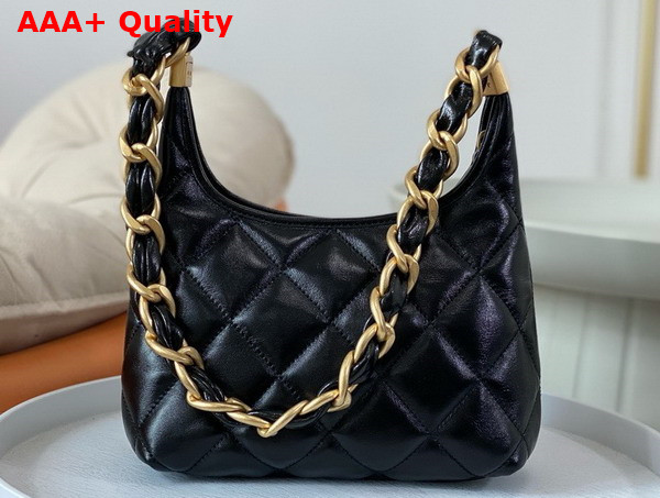 Chanel Small Hobo Bag in Black Shiny Lambskin Gold Tone Metal AS4922 Replica