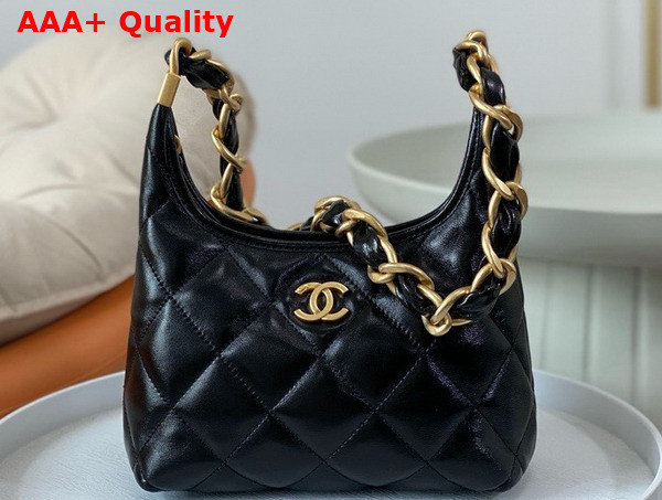 Chanel Small Hobo Bag in Black Shiny Lambskin Gold Tone Metal AS4922 Replica