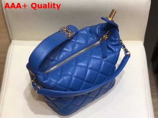 Chanel Small Hobo Bag in Blue Lambskin Gold Metal AS1745 Replica