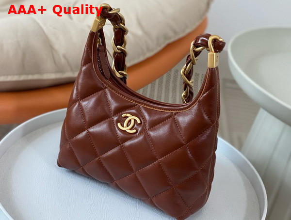 Chanel Small Hobo Bag in Brown Shiny Lambskin Gold Tone Metal AS4922 Replica