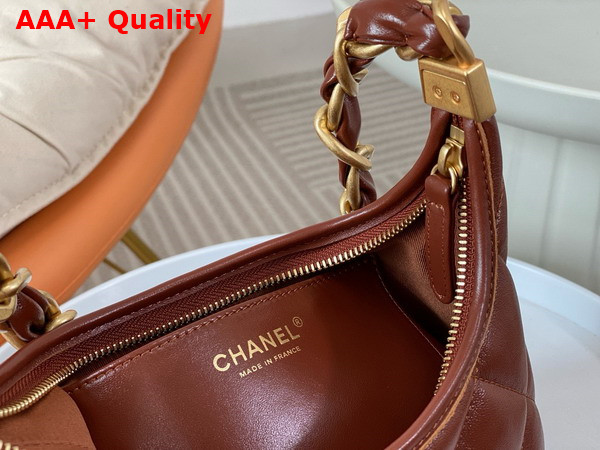 Chanel Small Hobo Bag in Brown Shiny Lambskin Gold Tone Metal AS4922 Replica