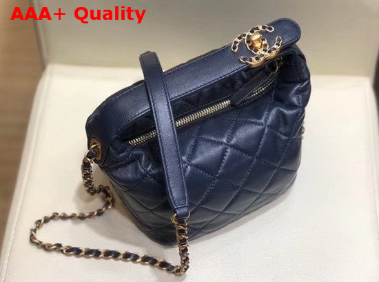 Chanel Small Hobo Bag in Dark Blue Lambskin Gold Metal AS1745 Replica