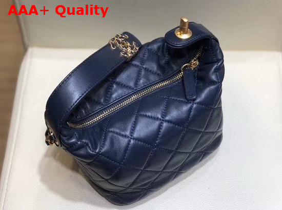 Chanel Small Hobo Bag in Dark Blue Lambskin Gold Metal AS1745 Replica