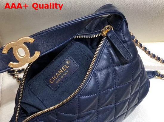 Chanel Small Hobo Bag in Dark Blue Lambskin Gold Metal AS1745 Replica