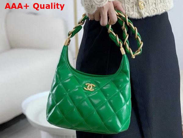 Chanel Small Hobo Bag in Green Shiny Lambskin Gold Tone Metal AS4922 Replica