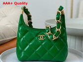 Chanel Small Hobo Bag in Green Shiny Lambskin Gold Tone Metal AS4922 Replica