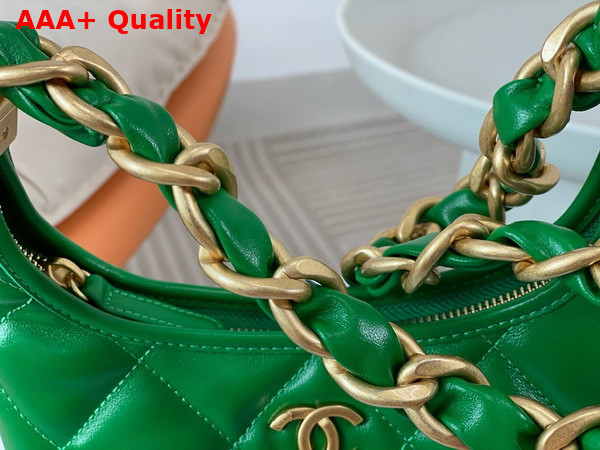 Chanel Small Hobo Bag in Green Shiny Lambskin Gold Tone Metal AS4922 Replica