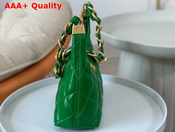 Chanel Small Hobo Bag in Green Shiny Lambskin Gold Tone Metal AS4922 Replica