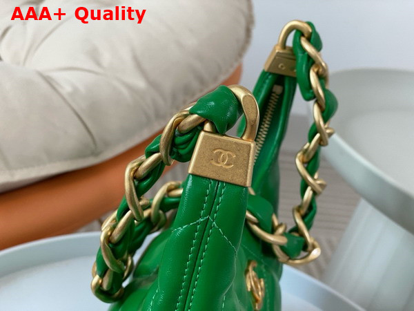 Chanel Small Hobo Bag in Green Shiny Lambskin Gold Tone Metal AS4922 Replica