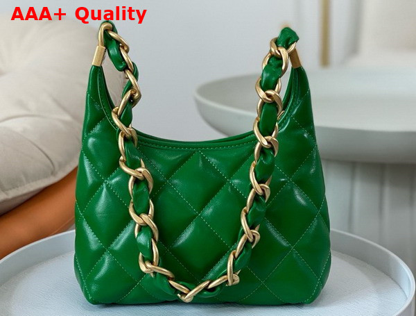 Chanel Small Hobo Bag in Green Shiny Lambskin Gold Tone Metal AS4922 Replica