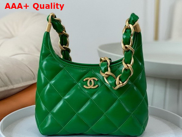 Chanel Small Hobo Bag in Green Shiny Lambskin Gold Tone Metal AS4922 Replica