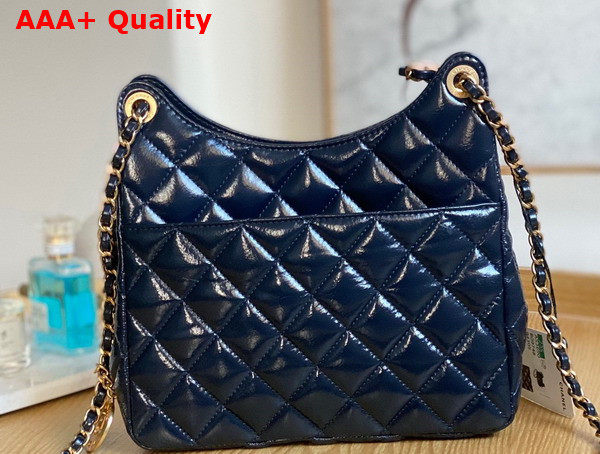 Chanel Small Hobo Bag in Navy Blue Shiny Crumpled Calfskin Gold Tone Metal AS3690 Replica