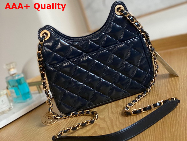 Chanel Small Hobo Bag in Navy Blue Shiny Crumpled Calfskin Gold Tone Metal AS3710 Replica