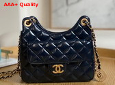 Chanel Small Hobo Bag in Navy Blue Shiny Crumpled Calfskin Gold Tone Metal AS3710 Replica