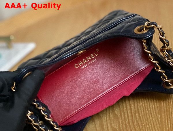 Chanel Small Hobo Bag in Navy Blue Shiny Crumpled Calfskin Gold Tone Metal AS3710 Replica