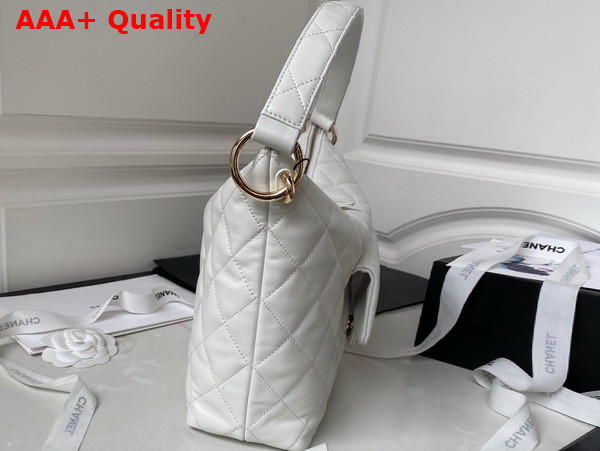 Chanel Small Hobo Bag in White Calfskin with Gold Tone Metal Replica