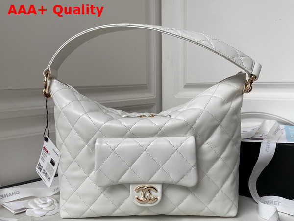 Chanel Small Hobo Bag in White Calfskin with Gold Tone Metal Replica