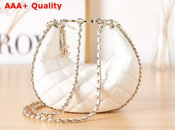 Chanel Small Hobo Bag in White Lambskin Shiny Light Gold Metal AS3917 Replica