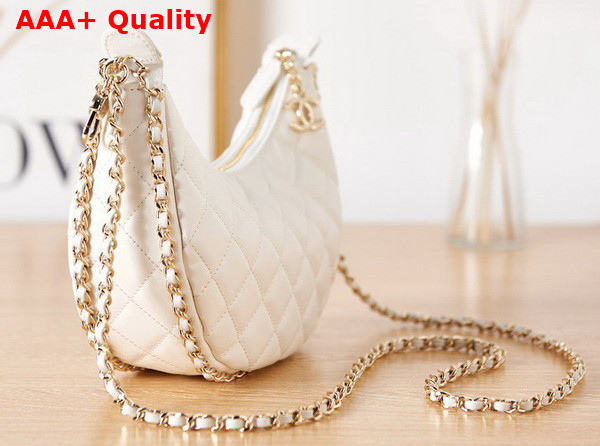 Chanel Small Hobo Bag in White Lambskin Shiny Light Gold Metal AS3917 Replica