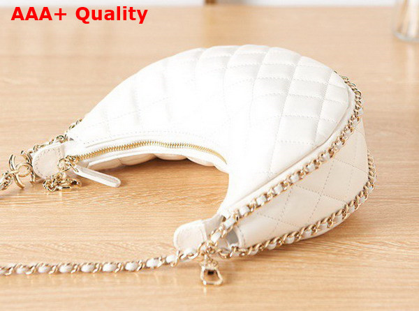 Chanel Small Hobo Bag in White Lambskin Shiny Light Gold Metal AS3917 Replica