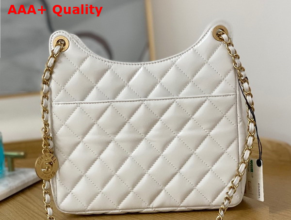 Chanel Small Hobo Bag in White Shiny Crumpled Calfskin Gold Tone Metal AS3690 Replica