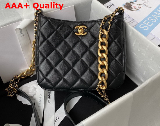 Chanel Small Hobo Handbag in Black Lambskin Gold Tone Metal Replica