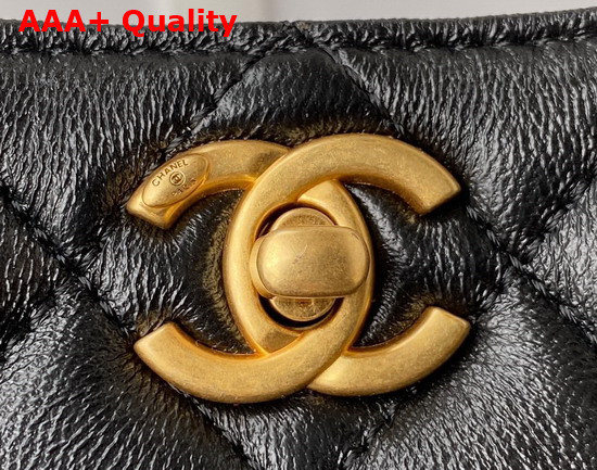 Chanel Small Hobo Handbag in Black Lambskin Gold Tone Metal Replica