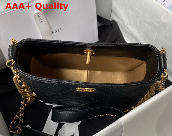 Chanel Small Hobo Handbag in Black Lambskin Gold Tone Metal Replica