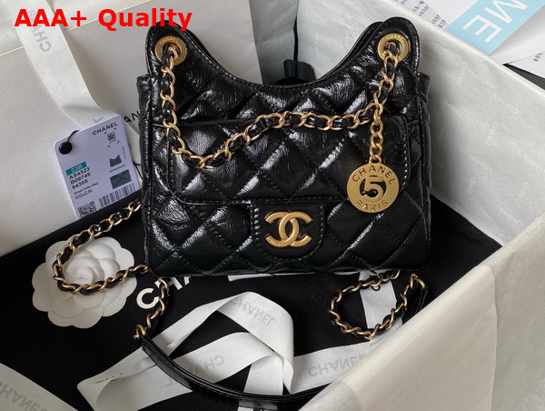 Chanel Small Hobo Handbag in Black Shiny Crumpled Calfskin Gold Tone Metal AS4323 Replica