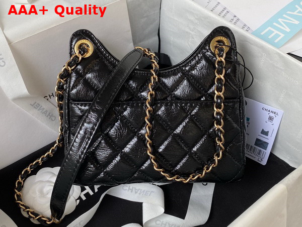 Chanel Small Hobo Handbag in Black Shiny Crumpled Calfskin Gold Tone Metal AS4323 Replica