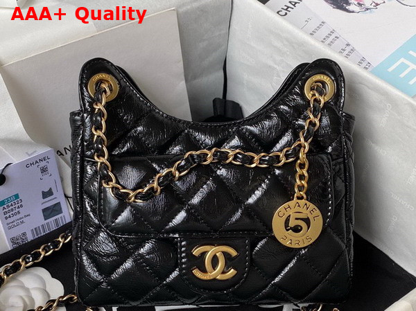 Chanel Small Hobo Handbag in Black Shiny Crumpled Calfskin Gold Tone Metal AS4323 Replica