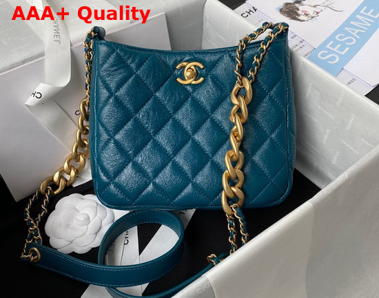 Chanel Small Hobo Handbag in Blue Lambskin Gold Tone Metal Replica