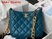 Chanel Small Hobo Handbag in Blue Lambskin Gold Tone Metal Replica