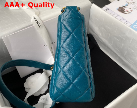 Chanel Small Hobo Handbag in Blue Lambskin Gold Tone Metal Replica