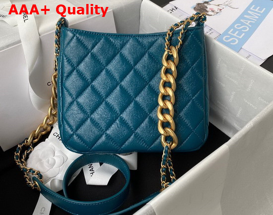 Chanel Small Hobo Handbag in Blue Lambskin Gold Tone Metal Replica