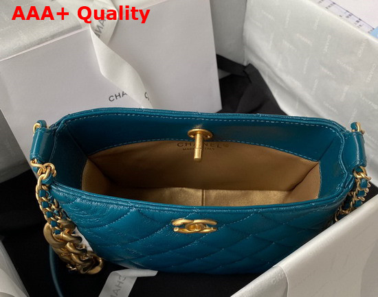 Chanel Small Hobo Handbag in Blue Lambskin Gold Tone Metal Replica