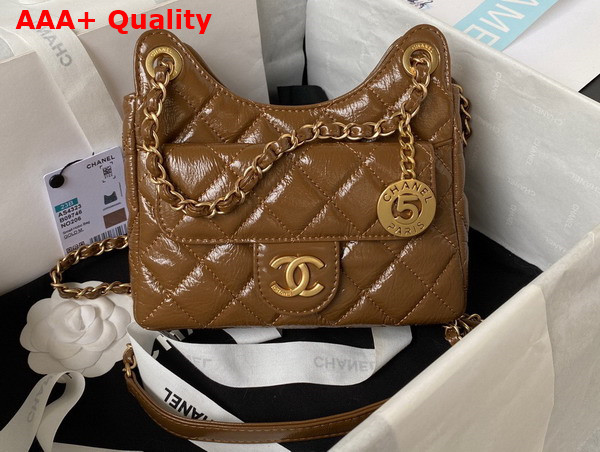 Chanel Small Hobo Handbag in Brown Shiny Crumpled Calfskin Gold Tone Metal AS4323 Replica