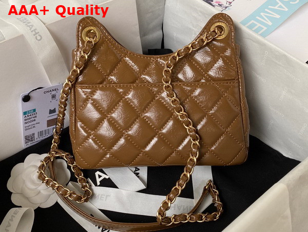 Chanel Small Hobo Handbag in Brown Shiny Crumpled Calfskin Gold Tone Metal AS4323 Replica