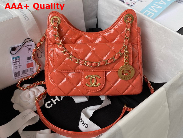 Chanel Small Hobo Handbag in Orange Shiny Crumpled Calfskin Gold Tone Metal AS4323 Replica