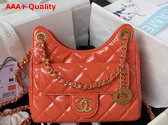 Chanel Small Hobo Handbag in Orange Shiny Crumpled Calfskin Gold Tone Metal AS4323 Replica