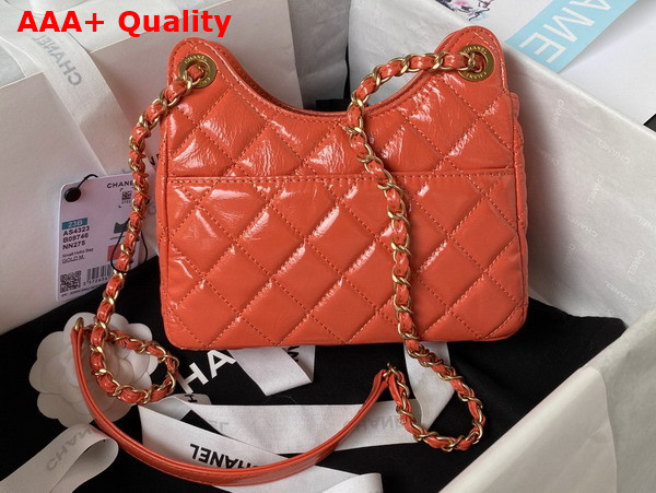 Chanel Small Hobo Handbag in Orange Shiny Crumpled Calfskin Gold Tone Metal AS4323 Replica