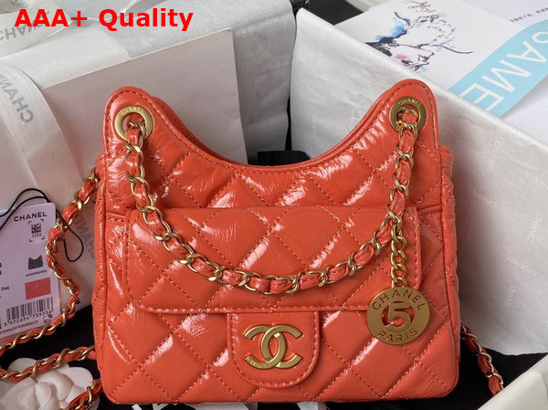 Chanel Small Hobo Handbag in Orange Shiny Crumpled Calfskin Gold Tone Metal AS4323 Replica